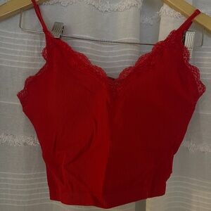 3/$10 SALE Red Lace Trim Cropped Cami / Tank